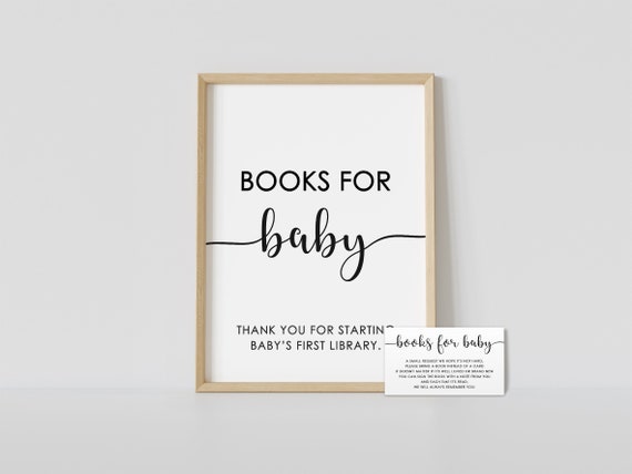 Books for baby sign + cards, minimalist baby shower sign, black & white, gender neutral, modern, simple, printable, instant download