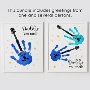 Gitaar handafdruk kunst ambacht, BUNDEL, Daddy you rock, Vaderdag, DIY cadeau van baby of kinderen, afdrukbaar, instant download