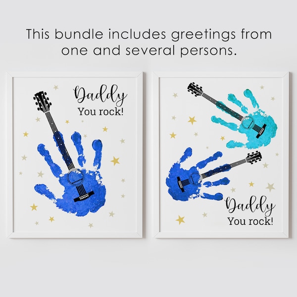 Guitar handprint art craft, BUNDLE, Daddy you rock, Father's day, DIY gift from baby or kids, printable, instant download