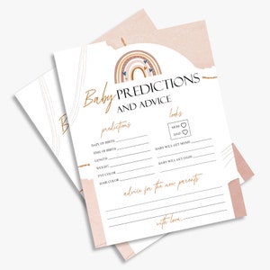 Cartes de prédiction et de conseils pour bébé, baby shower bohème, arc-en-ciel bohème, non sexiste, imprimable, téléchargement immédiat
