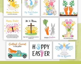 Easter handprint art craft, BUNDLE, footprint art, easter kids activity, preschool, bunny - chick - angel - egg, printable, Instant Download