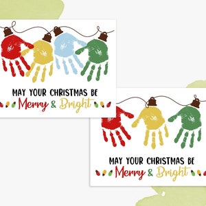 handprint christmas lights, kids crafts, merry & bright, printable, instant download image 3