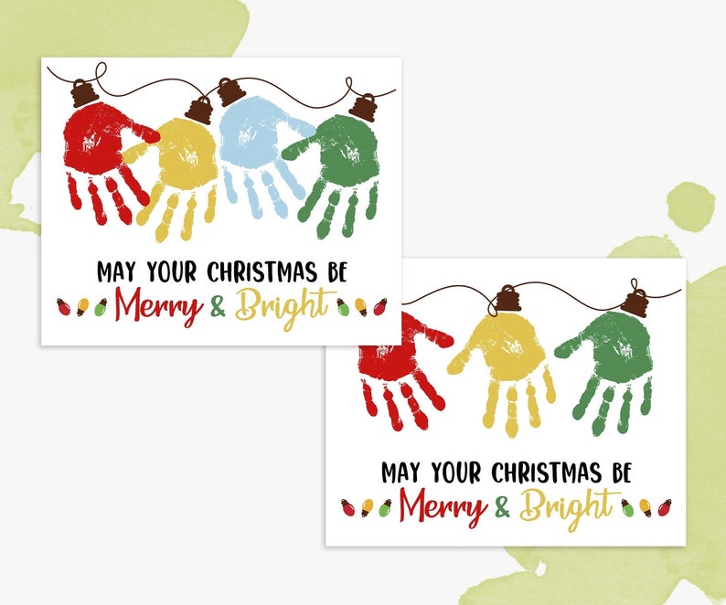 handprint christmas lights, kids crafts, merry & bright, printable, instant download image 3