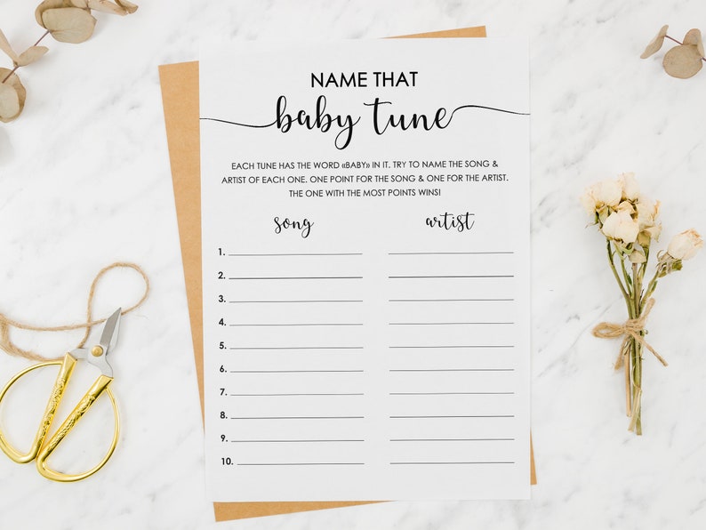 Name That Baby Tune Game Virtual Baby Shower Games Kraft Etsy