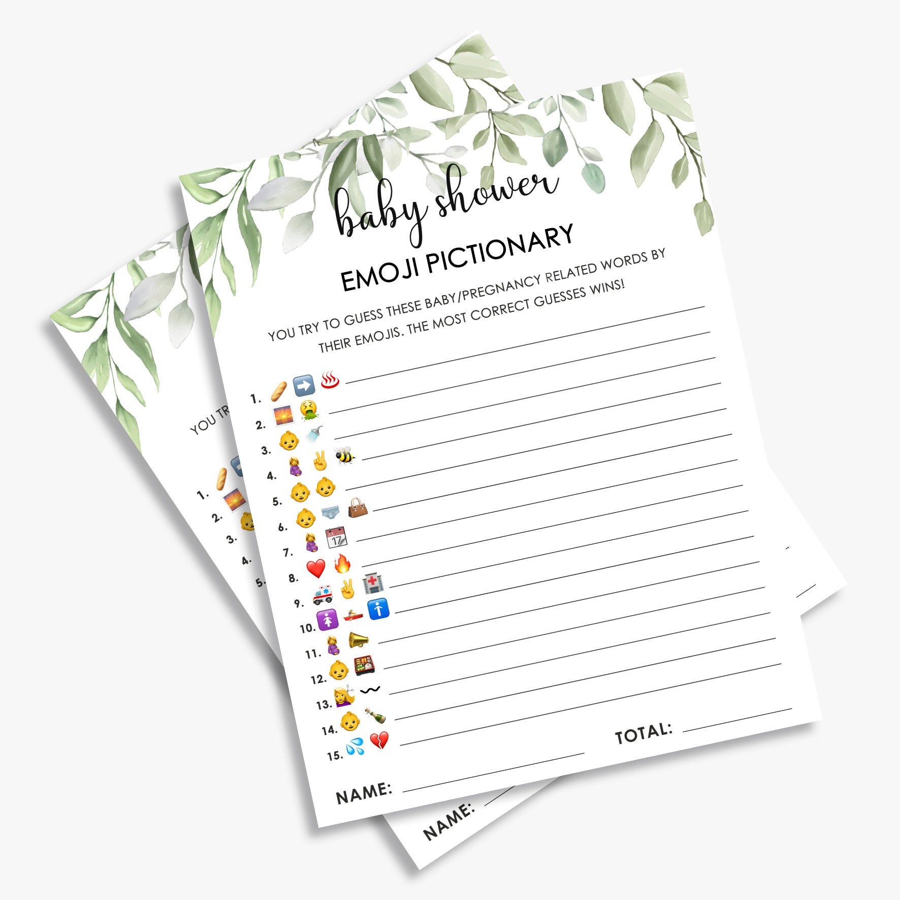 Baby emoji pictionary game printable virtual greenery baby Etsy