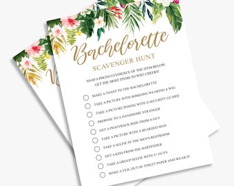 scavenger hunt, tropical bachelorette game, luau, Hawaiian, summer, printable, instant download