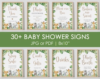 safari baby shower party signs, BUNDLE, gender neutral, baby shower sign, jungle, printable, INSTANT DOWNLOAD