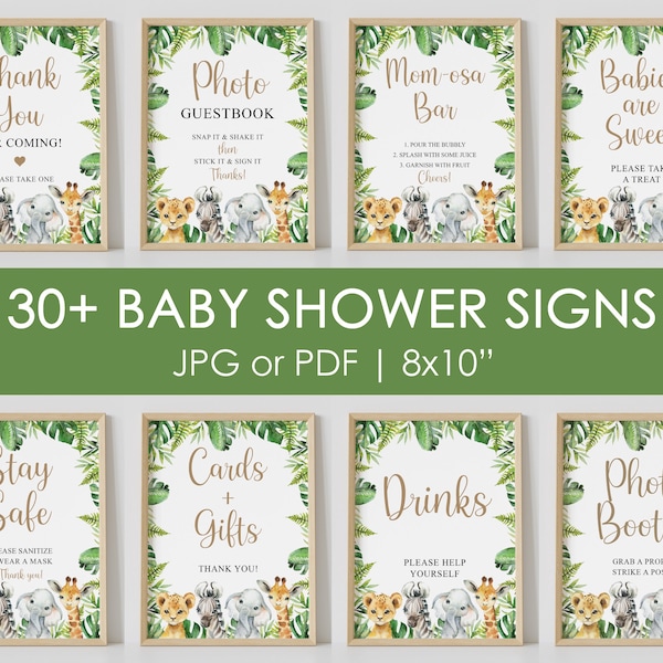 safari baby shower party signs, BUNDLE, gender neutral, baby shower sign, jungle, printable, INSTANT DOWNLOAD