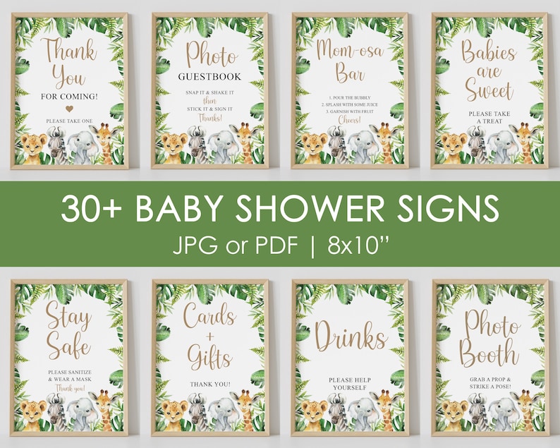 Safari Baby Shower Party Signs BUNDLE Gender Neutral Baby Etsy Canada