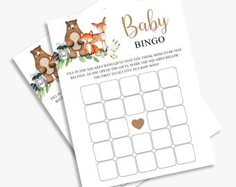 Woodland Baby Shower Bingo Cards: Forest Animals, Gender Neutral (Digital Download)