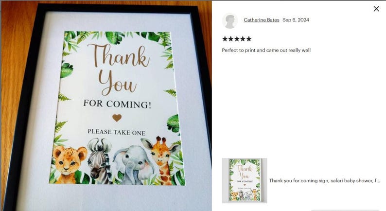 Thank you for coming sign, safari baby shower, favors sign, thank you sign, jungle animals safari, printable, instant download image 2