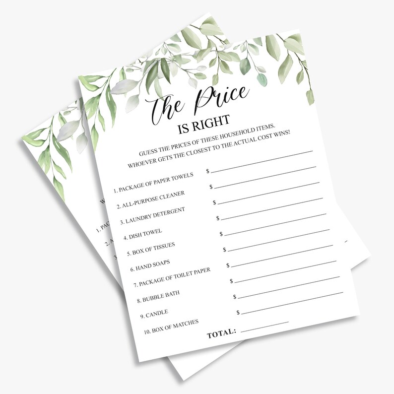 The Price is Right Bridal Shower Game Greenery Wedding Etsy