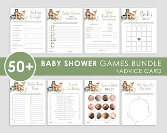 50+ woodland baby shower games BUNDLE, animal forest, baby shower games, package, girl, printable, instant download