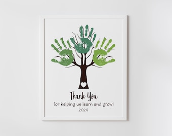 handprint art for teacher, thank you gift teacher, craft for kids | toddlers, thank you for helping me grow, printable, instant download