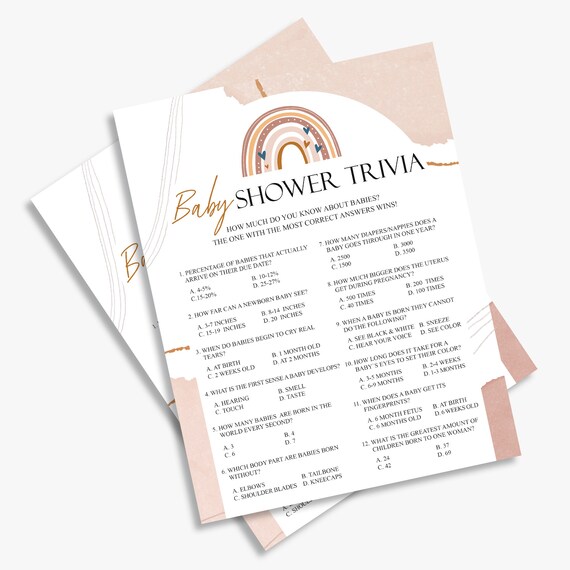 Baby Shower Trivia Boho Baby Shower Games Boho Rainbow Baby Etsy