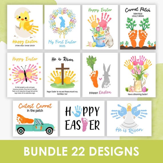 Easter handprint art craft, BUNDLE, footprint art, easter kids activity, preschool, bunny - chick - angel - egg, printable, Instant Download