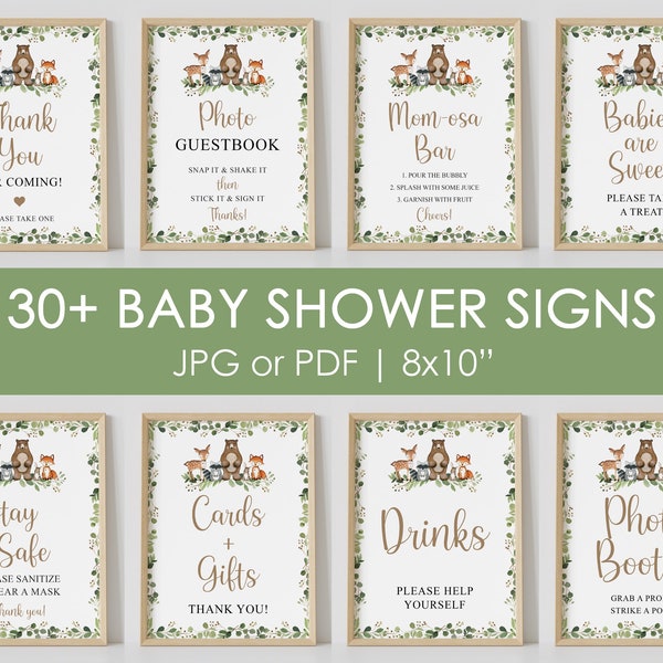 woodland baby shower sign, BUNDLE, gender neutral, forest animals,  baby shower sign, set, printable, INSTANT DOWNLOAD