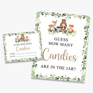 guess how many candies are in the jar, woodland baby shower game, printable, instant download