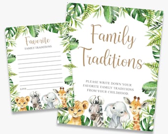 Safari Baby Shower Game: Family Traditions Cards (Digital Download)