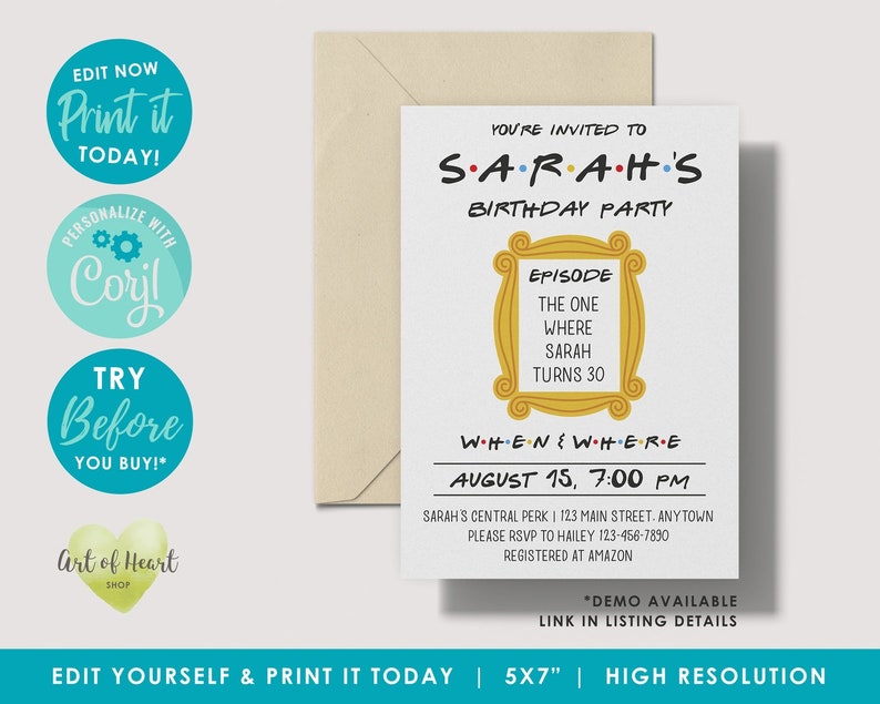 Friends invitation template friends theme birthday party | Etsy