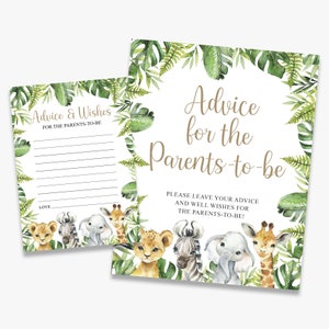 Conselhos para os futuros pais, chá de bebê estilo safári, conselhos e desejos, gênero neutro, selva, para imprimir, download instantâneo