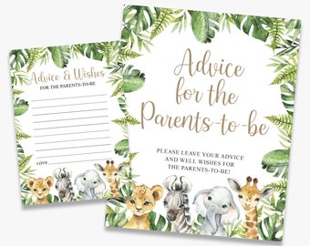 Advice for the parents-to-be sign, safari baby shower, advice and wishes, gender neutral, jungle, printable, instant download