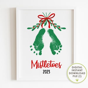 christmas footprint art, mistletoes, mistle-toes, christmas craft for baby, baby's first christmas, keepsake, printable, INSTANT DOWNLOAD