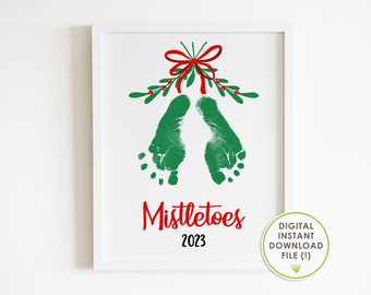 christmas footprint art, mistletoes, mistle-toes, christmas craft for baby, baby's first christmas, keepsake, printable, INSTANT DOWNLOAD