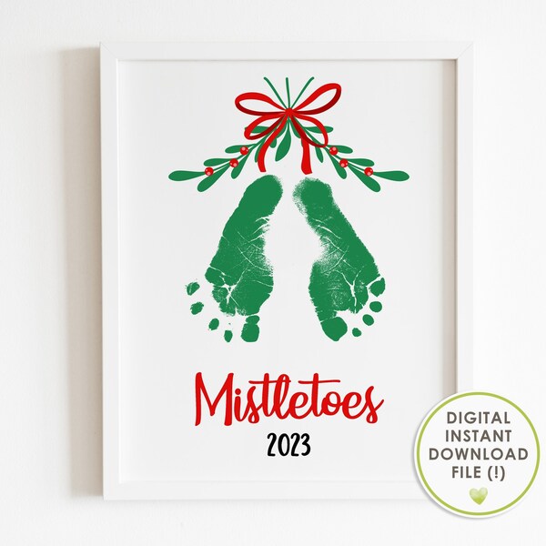 Weihnachten Fußabdruck Kunst, Mistelzweige, Mistel-Zehen, Weihnachten Handwerk für Baby, Babys erstes Weihnachten, Andenken, Printable, INSTANT DOWNLOAD