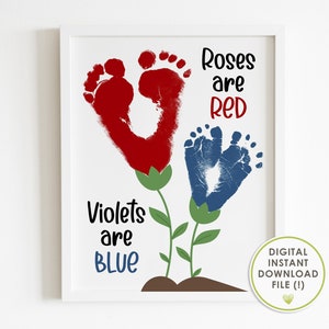 roses are red violets are blue, valentine's card from baby, footprint art, DIY, crafts, flowers, printable, instant download
