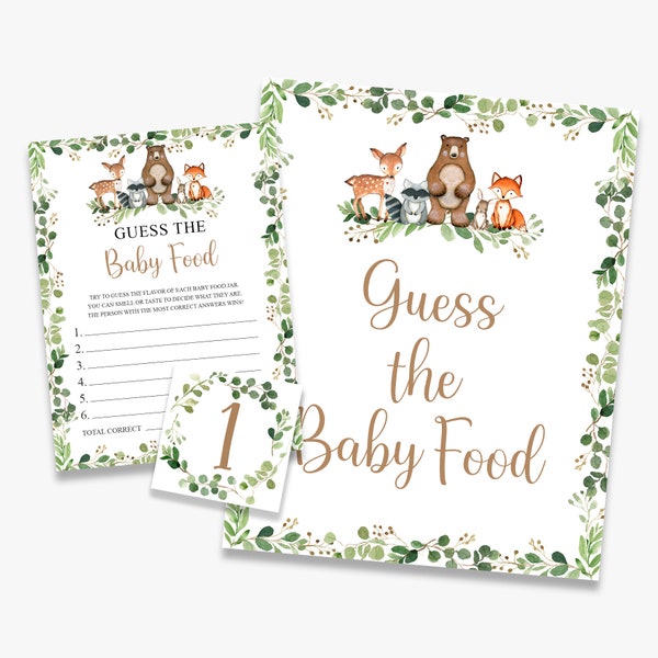 guess the baby food, woodland baby shower game, gender neutral, forest animals, funny baby shower games, printable, instant download