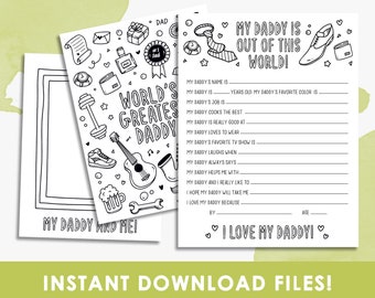 Daddy questionnaire, fathers day kids activity, gift from daughter | from son, All about my Daddy, printable, Instant Download