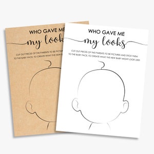 Gioco rustico per baby shower, chi mi ha dato il mio aspetto, genere neutro, idee per giochi per baby shower, kraft + bianco e nero, stampabile, download immediato
