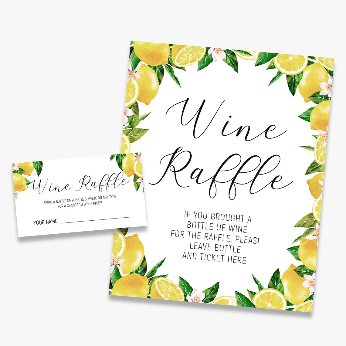 Wine Raffle Sign and Tickets Lemons Bridal Shower Game Stock Etsy