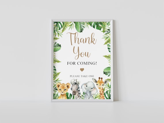 Thank you for coming sign, safari baby shower, favors sign, thank you sign, jungle animals safari, printable, instant download