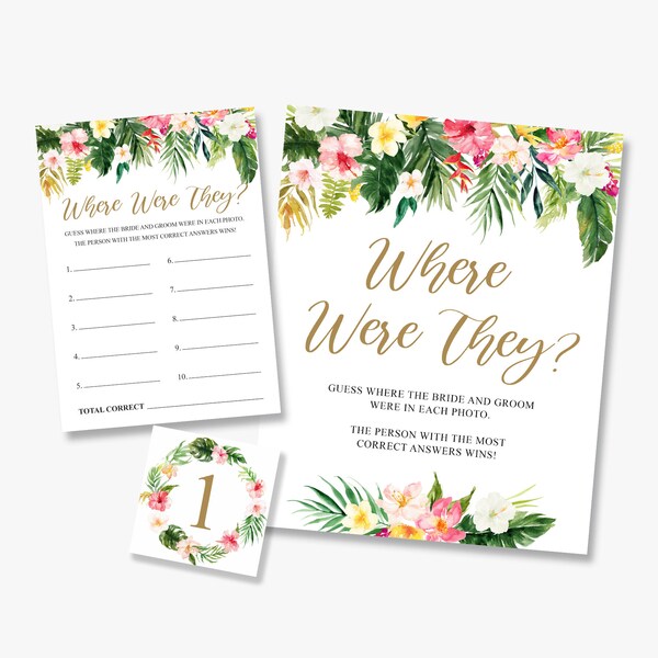 Where were they, tropical bridal shower game, couples shower photo game, hawaiian bridal shower, luau, printable, instant download