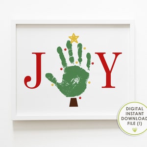 Manualidad navideña con huellas de manos, arte con huellas de manos de Joy, recuerdo navideño, imprimible, DESCARGA INSTANTÁNEA