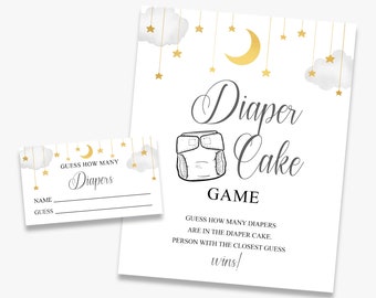 Juego de pastel de pañales, baby shower Twinkle Twinkle Little Star, adivina cuántos pañales, juego de adivinanzas de pastel de pañales, imprimible, descarga instantánea