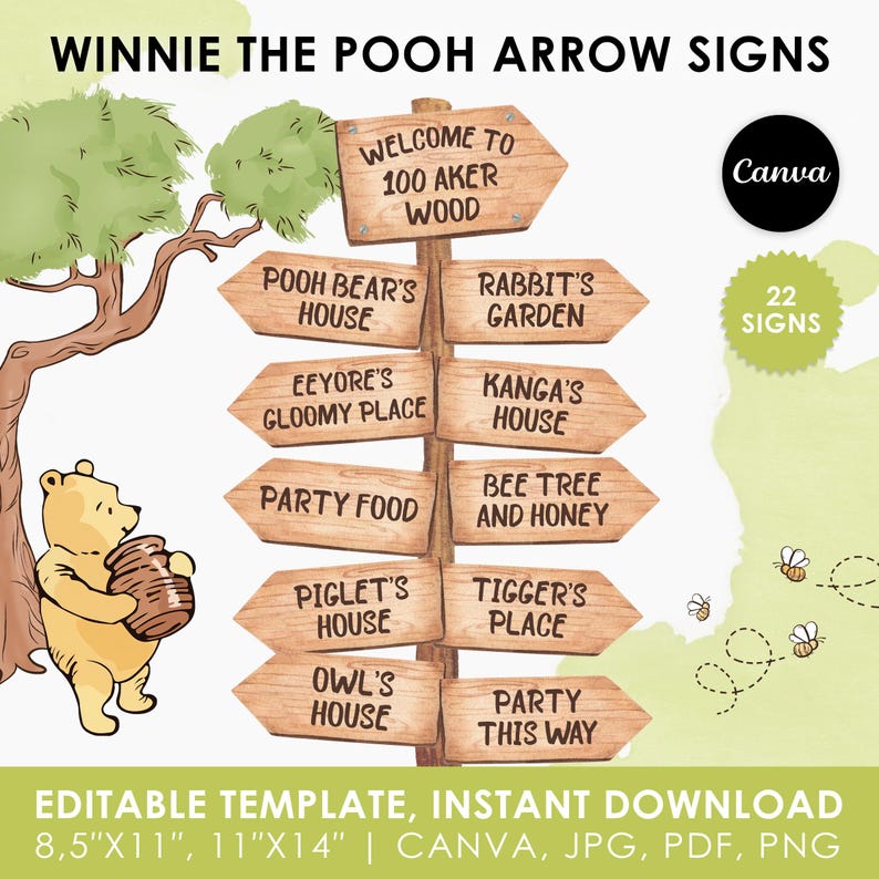 Winnie Posts Winnie the Pooh Direction Arrow Signs, Classic Pooh Party Decorations ...