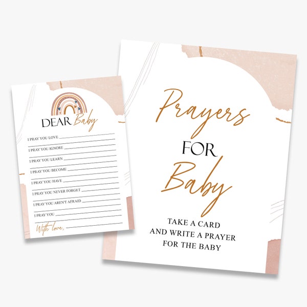 Prayers for baby sign, boho baby shower, prayers for baby cards, boho rainbow, printable, baby advice cards, instant download