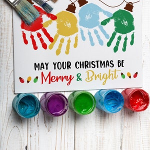 handprint christmas lights, kids crafts, merry & bright, printable, instant download image 9