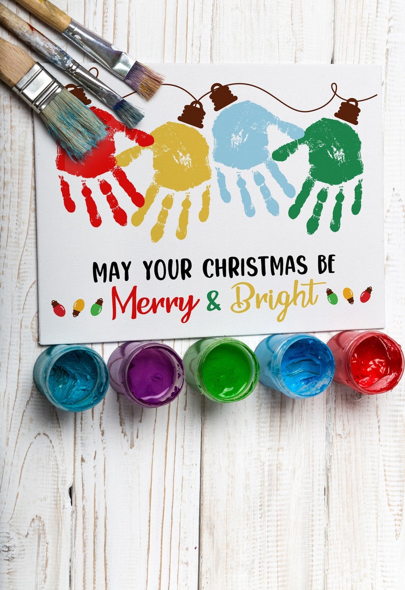 handprint christmas lights, kids crafts, merry & bright, printable, instant download image 9