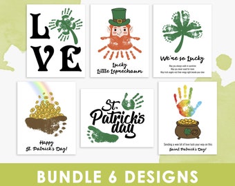 handprint art for st. Patrick's day, bundle, st patricks day decor, Shamrock Clover footprint, st patricks day kids activities, printable