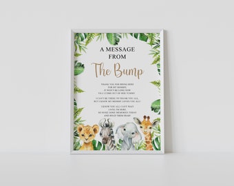 Message from the bump sign, safari baby shower, bump sign, Jungle animals, message from baby, printable, instant download