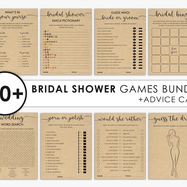 60+ rustic bridal shower games BUNDLE, kraft bridal shower game, set, package, printable, NOT EDITABLE, instant download