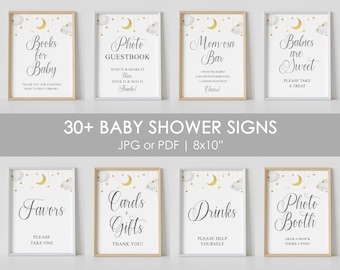 30+ baby shower sign, BUNDLE, twinkle twinkle little star, gender neutral, baby shower sign, moon and stars, printable, INSTANT DOWNLOAD