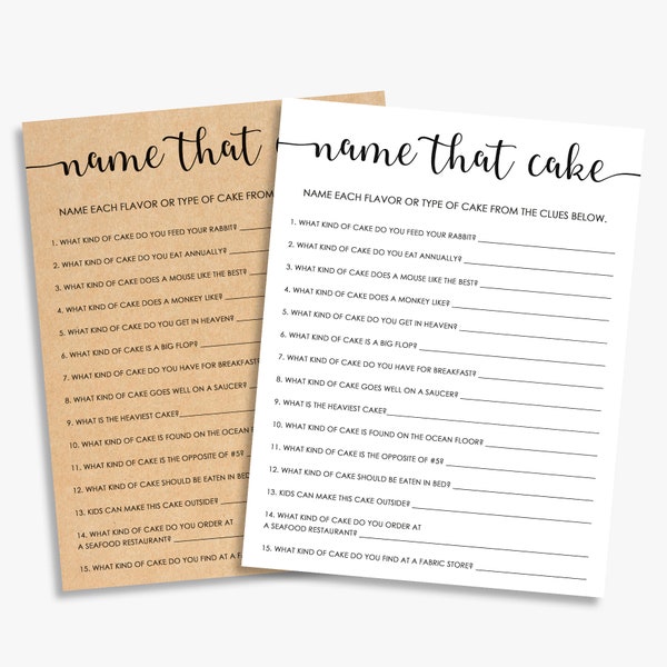 name that cake game, rustic bridal shower game, kraft + black & white, printable, instant download