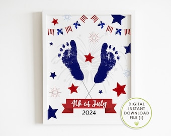 4th of july, footprint art, DIY, crafts for baby | kids | toddler, Independence day, DIY decor, preschool activities, instant download