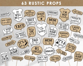 63 rustykalne rekwizyty do fotobudki na baby shower (do pobrania w wersji cyfrowej)