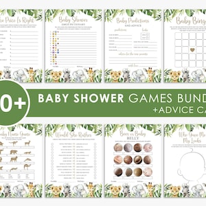 50+ Safari Baby-Dusche-Spiele BUNDLE, Dschungel, Geschlecht neutral, Baby-Dusche-Spiele, Paket, Junge, Mädchen, bedruckbar, sofort Download